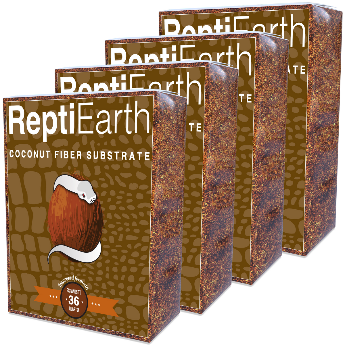Stacked ReptiEarth coconut fiber substrate mix boxes