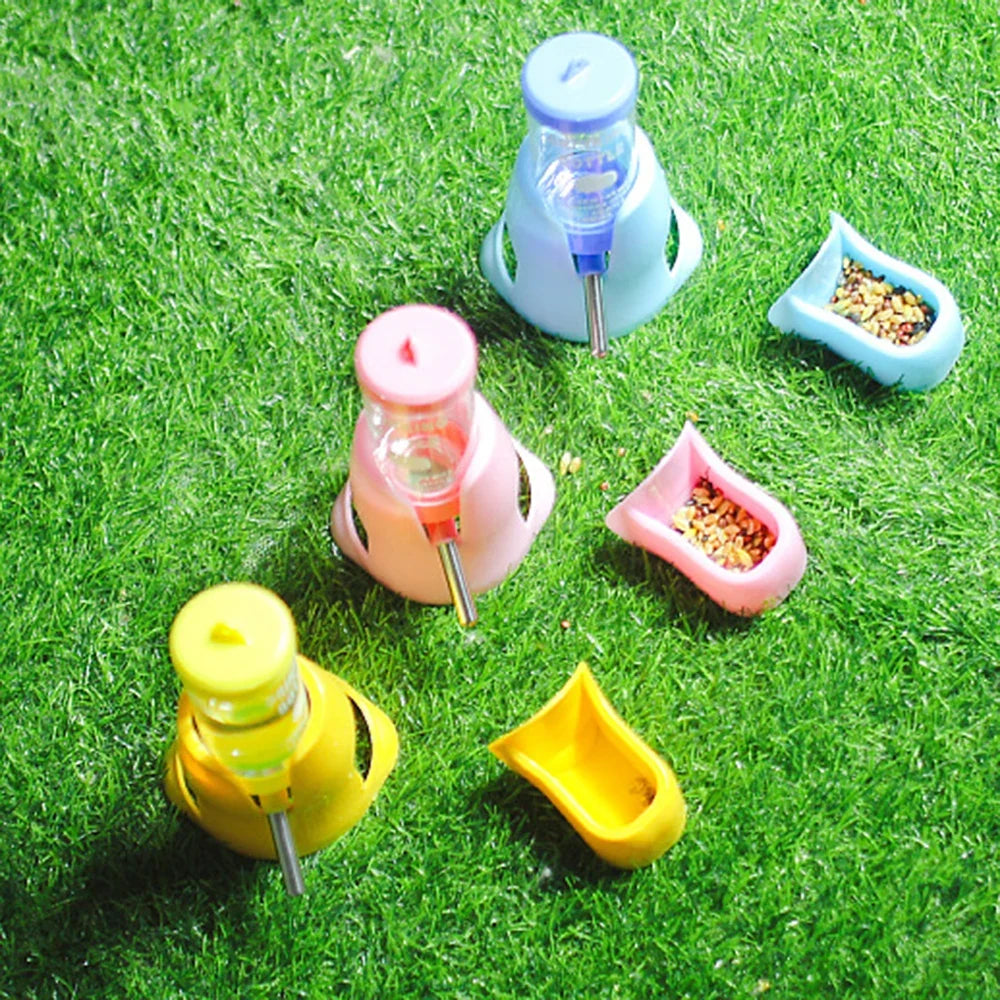 Multi-color automatic pet water bottle feeder dispenser with three bowl openings and spout tubes