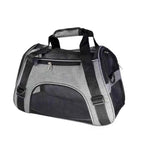 Foldable pet carrier bag, grey/black, breathable mesh front and zip pocket