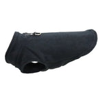 Black fleece pet jacket with D-ring leash ring and side opening