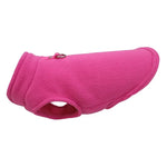 Pink fleece dog jacket vest with D-ring, open chest and arched cutout neck