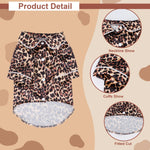 Leopard-print pet pajama set flat view: button neckline, short sleeves, fitted shorts
