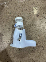 Light blue automatic pet water bottle feeder dispenser with metal drinking tube and base