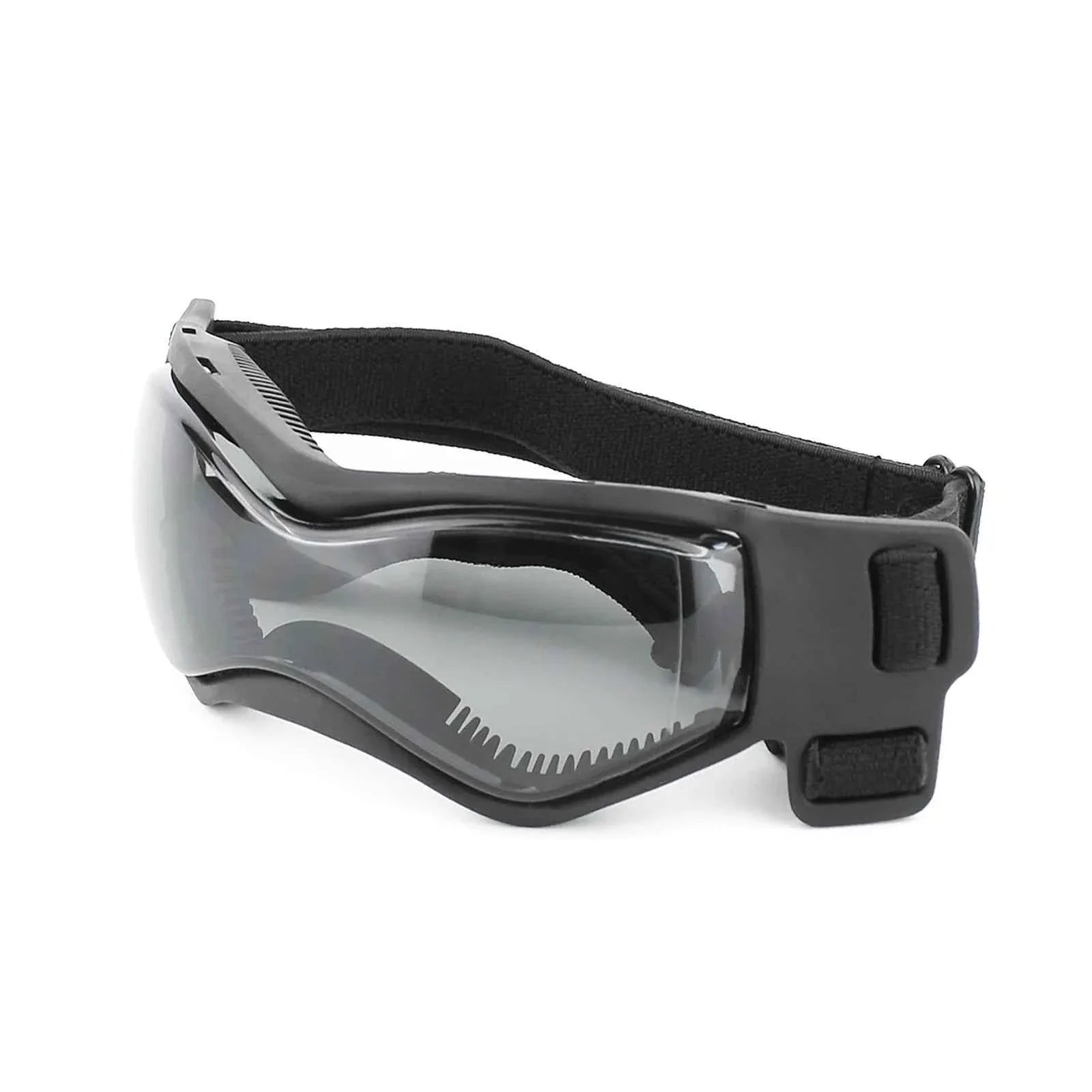 Schwarze UV-Goggles für Haustiere mit transparenten Gläsern und gepolstertem Riemen