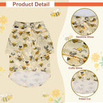 Bee-print pet pajama set with button front and matching shorts, elastic cuffs