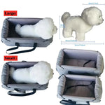 Large and small pet seat bed sizes shown with black carry straps and cushioned base