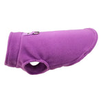 Purple fleece dog jacket vest with D-ring, open chest and arched cutout neck