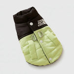 Black and lime green pet jacket with THE PET FACE patch, front zipper and leash rings