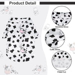 Cow-print pet pajama set with button front and matching shorts, spot pattern