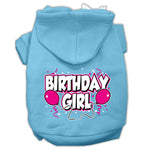 Light blue pet hoodie with hood and “Birthday Girl” printed graphic