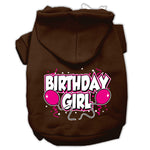 Brown pet hoodie with hood and front 'Birthday Girl' graphic