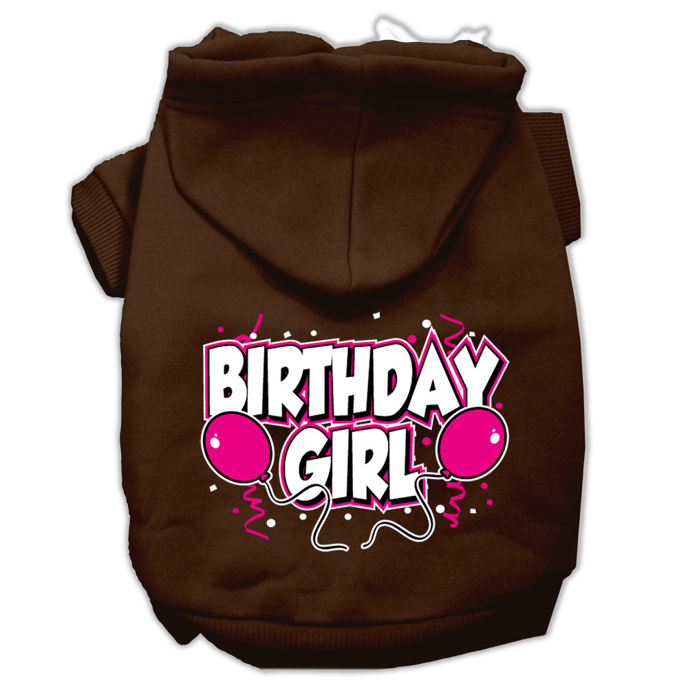 Brown pet hoodie with hood and front 'Birthday Girl' graphic