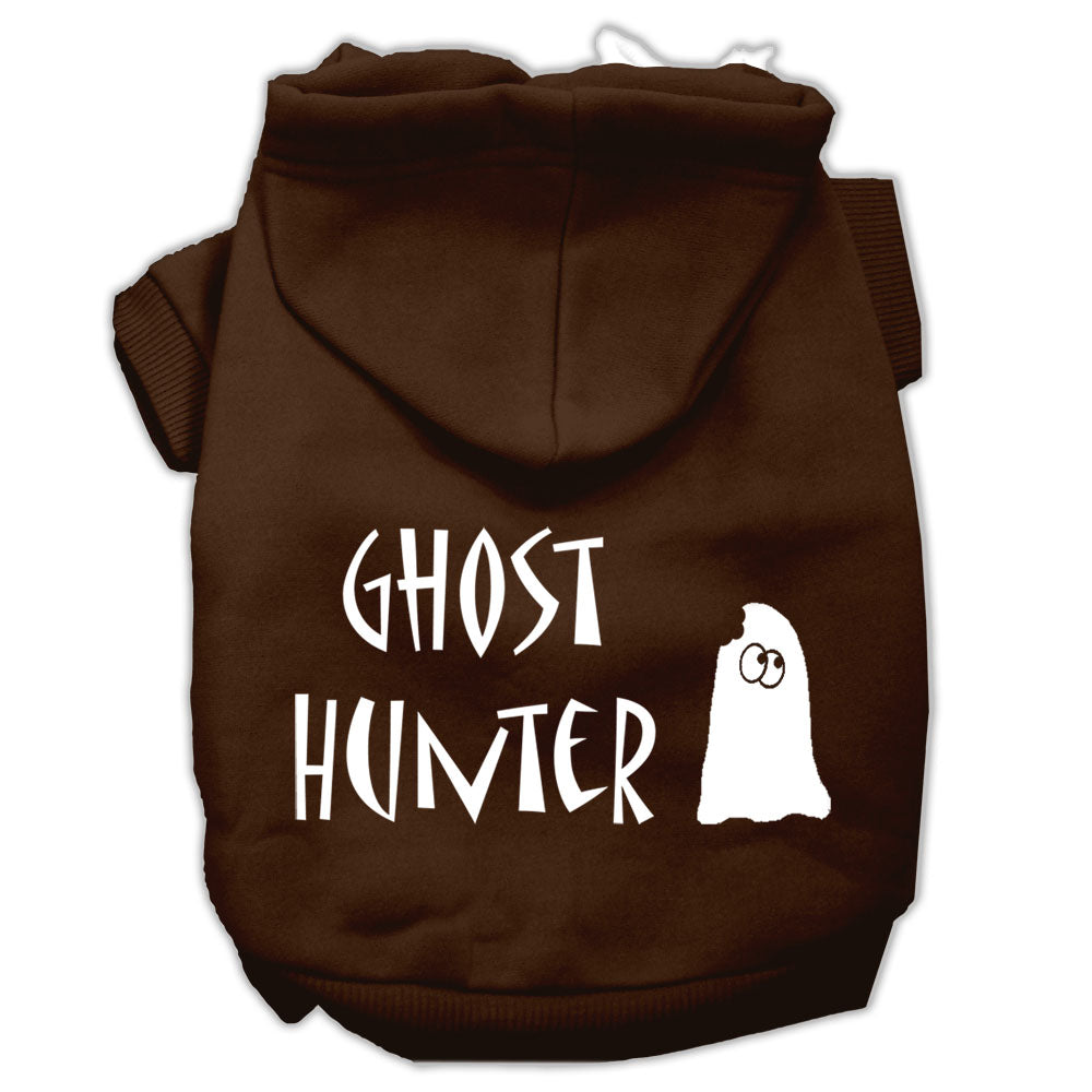 Brown Halloween pet hoodie with Ghost Hunter ghost graphic and front pocket