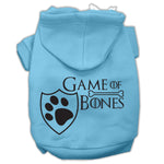 Light blue pet hoodie with front paw shield graphic and hood