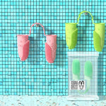 Silicone double finger toothbrush set with mint, yellow, and pink brushes
