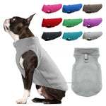 Grey fleece dog vest with D-ring leash ring and open leg holes