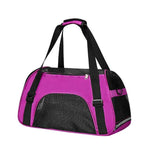Foldable pet carrier bag, purple/black, breathable mesh front window