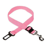 Pink pet car seat belt harness with adjustable clip and metal snap hook D-ring