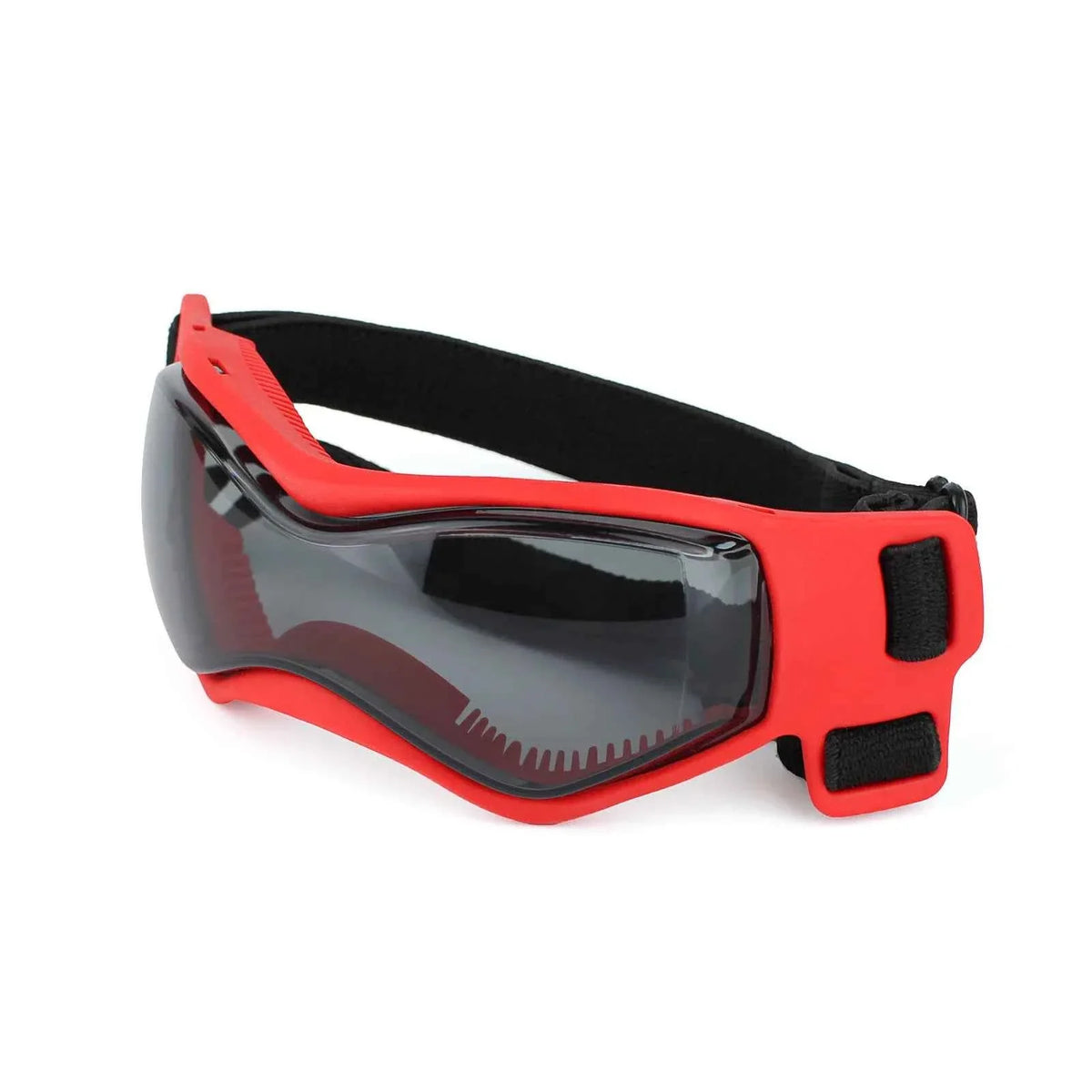 Rote UV-Goggles für Haustiere mit dunklen Schutzgläsern und verstellbaren Riemen