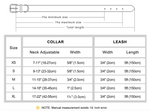Collar size chart with neck adjustable range and collar width