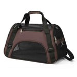 Brown portable cat & dog carrier bag with front mesh door and zip pocket