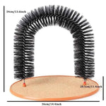 Black bristle arch scratching base on tan platform with red mounting tabs