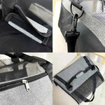 Grey folding pet carrier bag with zip access, mesh panels, and shoulder strap