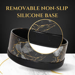 Black ceramic pet bowl with gold marble exterior and removable non-slip silicone base