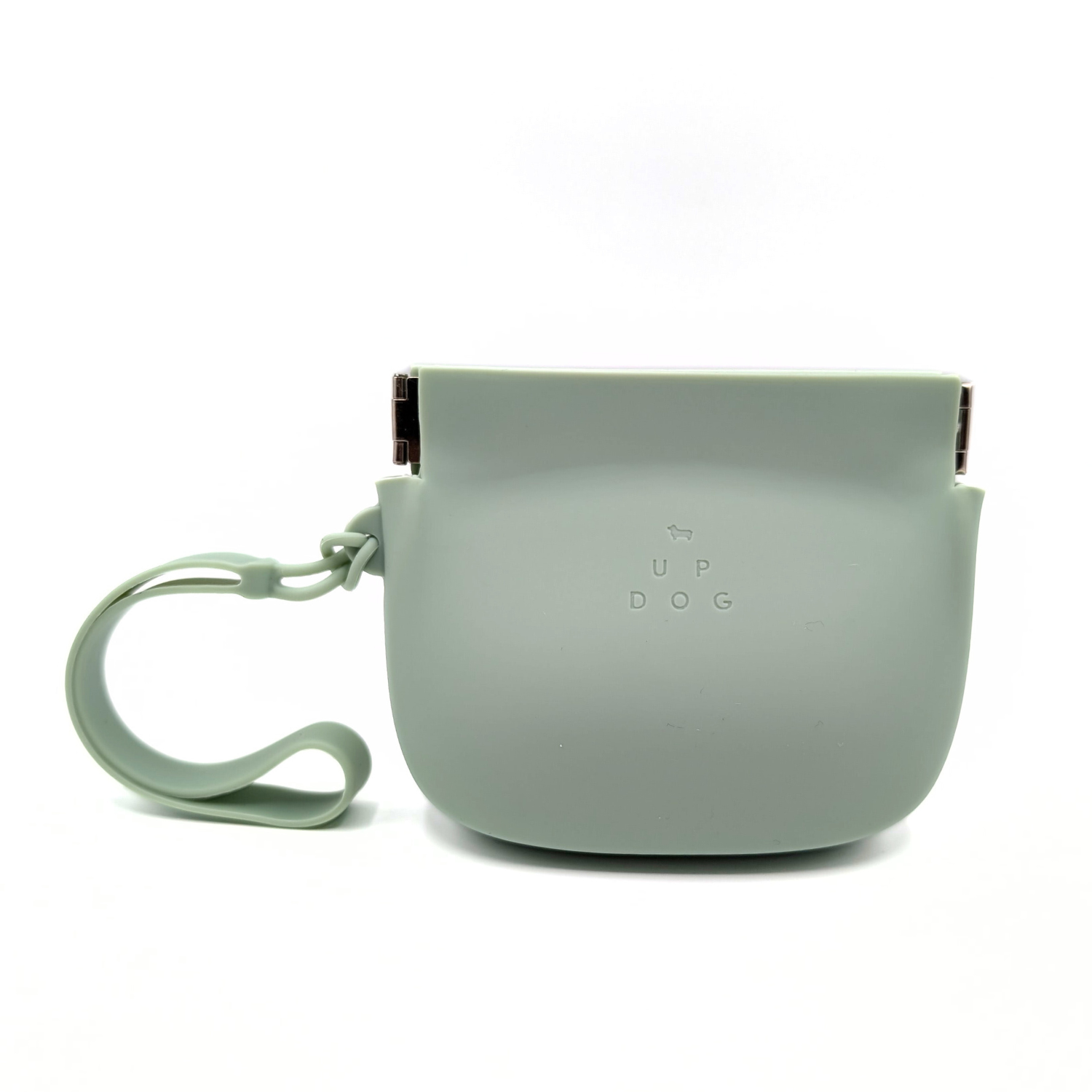 Mint-green silicone treat training pouch with wrist strap and snap clasp closure.