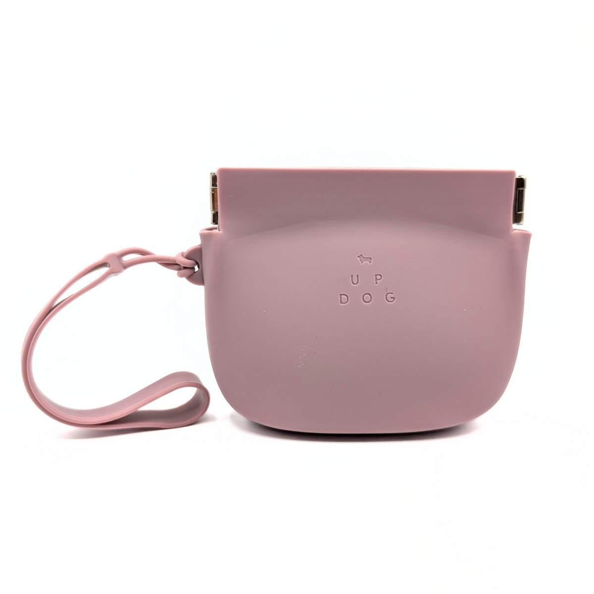Mauve silicone treat training pouch with snap side clips and wrist strap