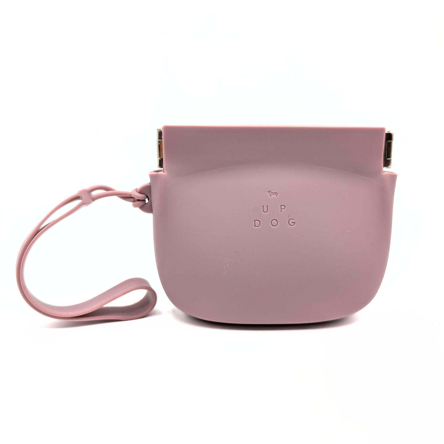 Mauve silicone treat training pouch with snap side clips and wrist strap