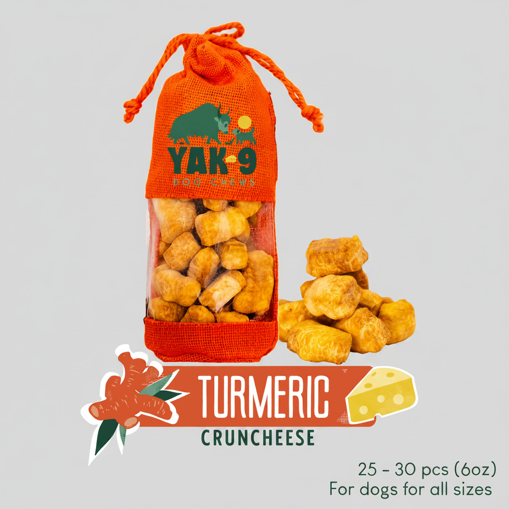 Orange Turmeric CrunchCheese dog treat pouch with bite-size cheese pieces