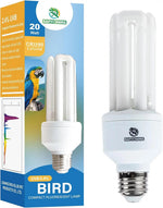 Compact fluorescent bird light bulb with two white tubes and silver screw base