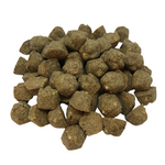 Baked lamb recipe dog food kibble pieces in small round nuggets