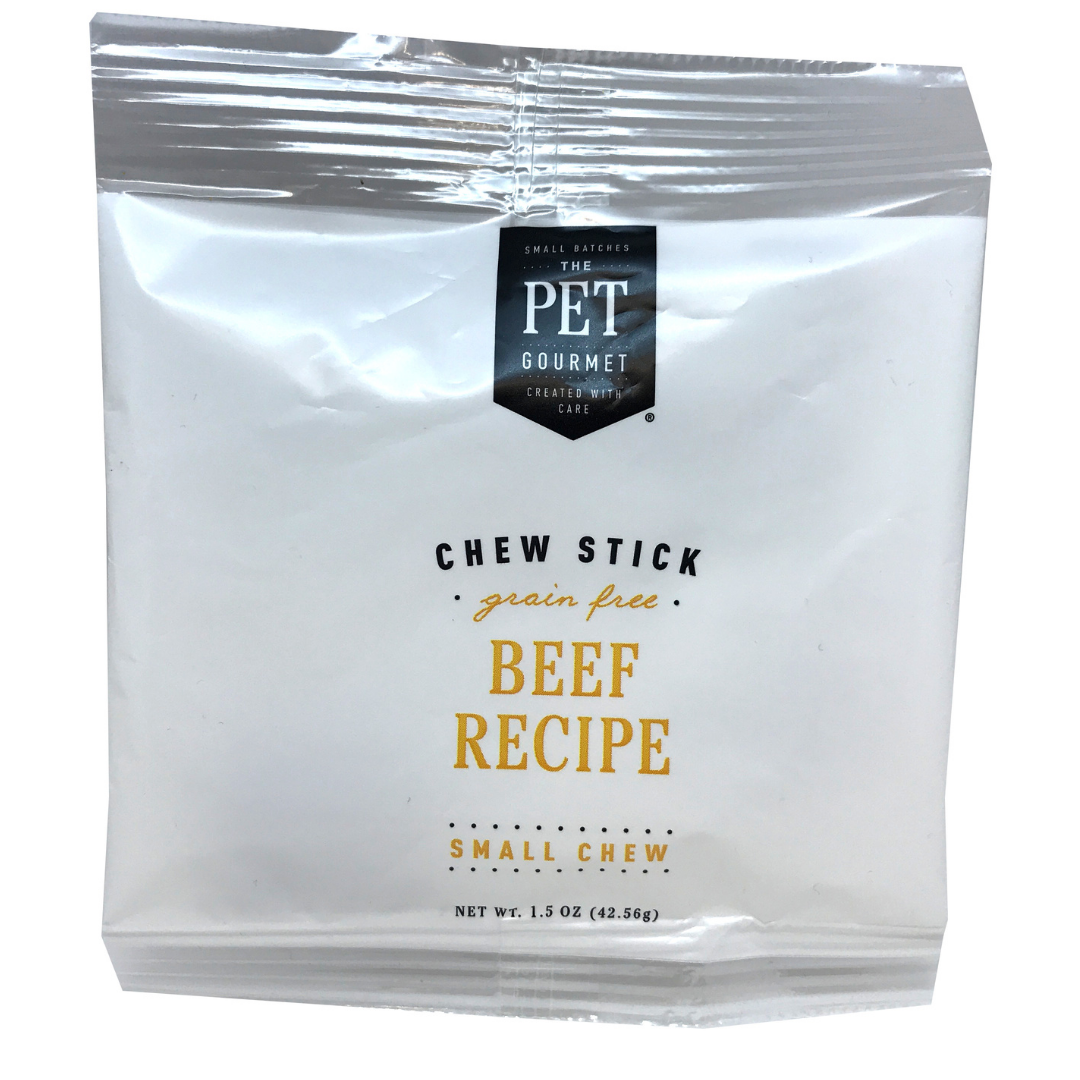 Pet gourmet beef recipe chew stick pouch, small chew