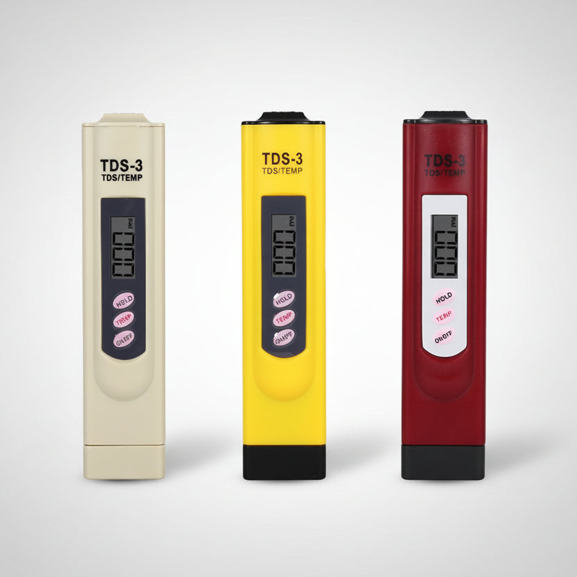 Water quality testing pen meter, light beige body with LCD window and hold buttons