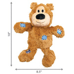 Kong Wild Knots bear plush, tan fur with blue rope-knot patches, 8.5 in