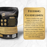 Freeze-dried whitefish treat pouch with feeding guidelines card