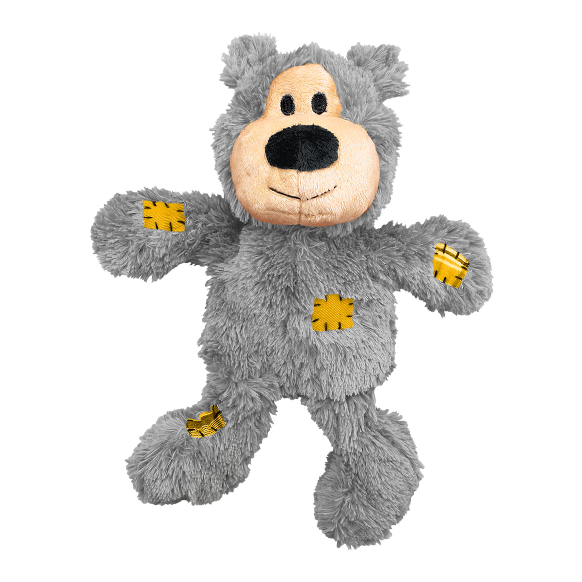 Kong Wild Knots bear plush with gray fur and yellow rope-knot joints