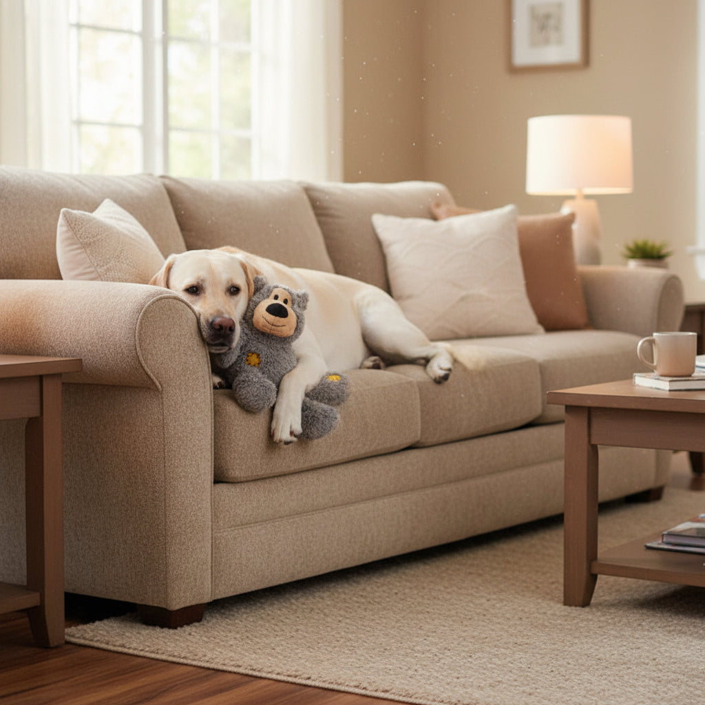 Kong Wild Knots bear plush with gray fur and yellow rope-knot details