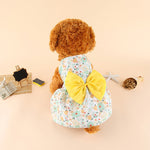 White floral pet dress skirt with yellow ribbon bow