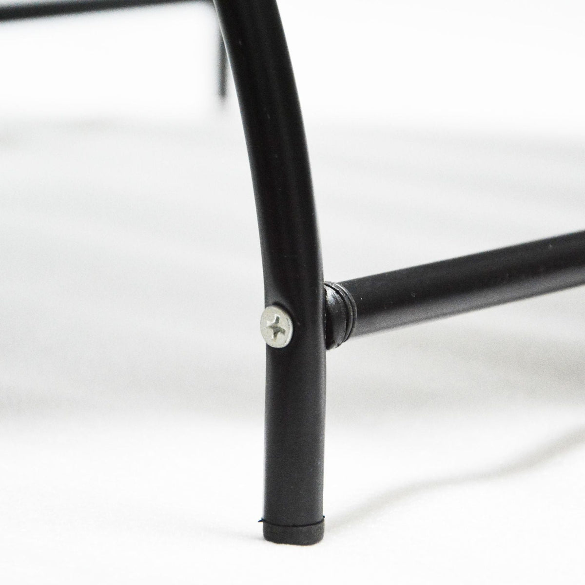 Black metal frame leg with screw detail for free-standing pet hammock bed