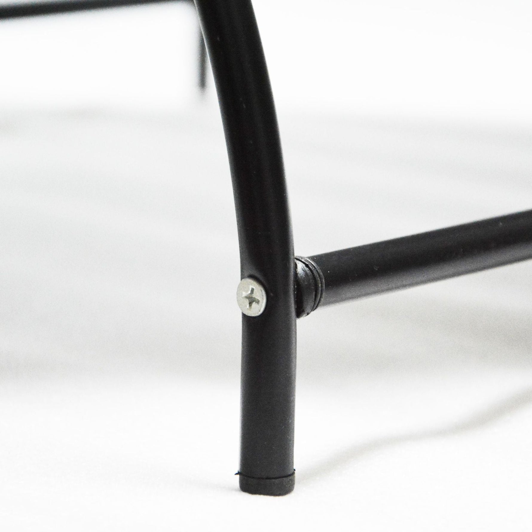 Black metal frame leg with screw detail for free-standing pet hammock bed