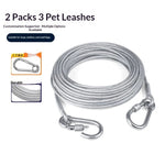 Gray steel wire dog leash with swivel carabiners, 3-leash set shown