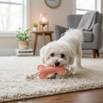 Pink felt knot bone dog toy with rope ends