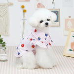 White pet shirt with ruffle collar and red/blue mushroom pattern for small dogs