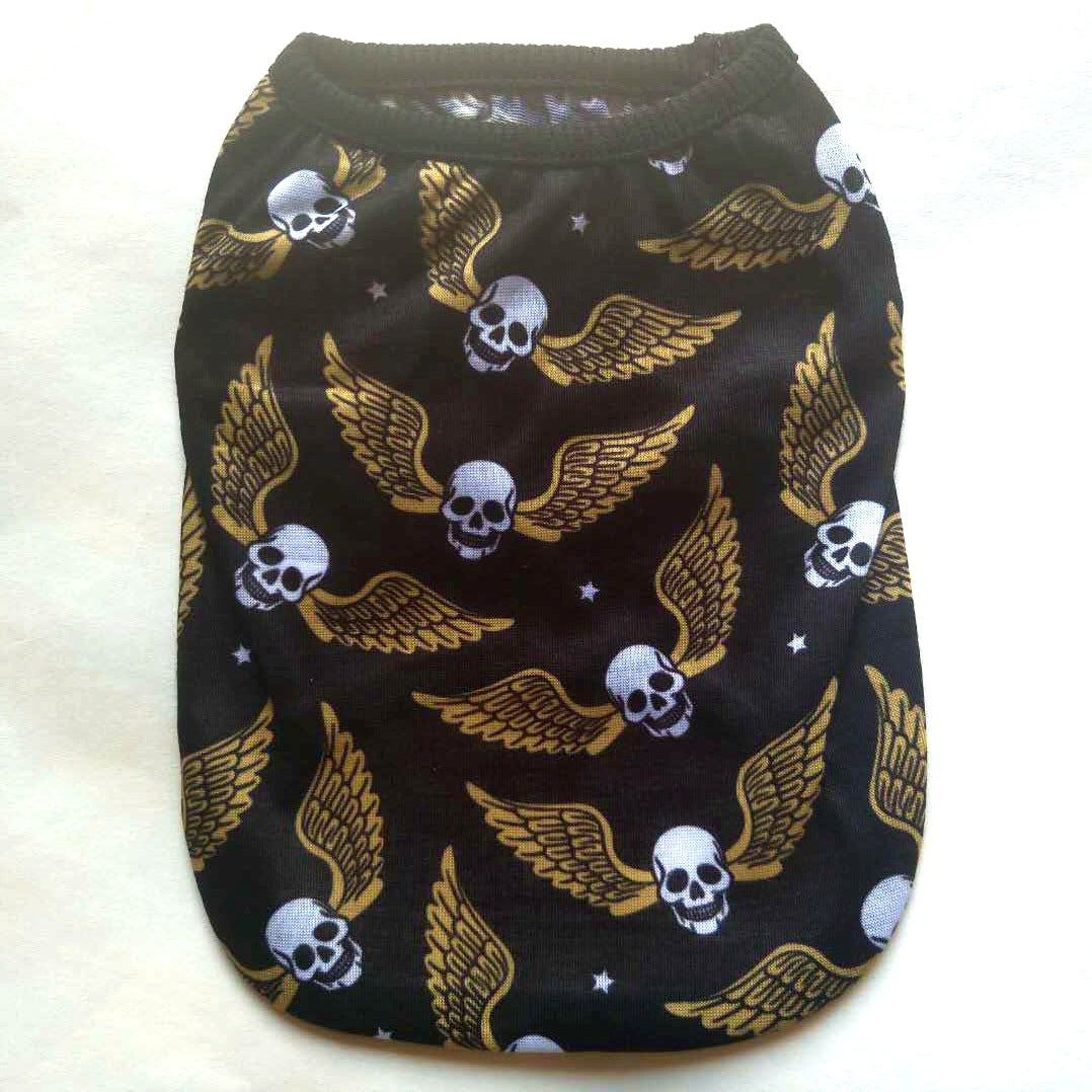 Skull Halloween pet shirt, dark with gold winged skull pattern, pullover