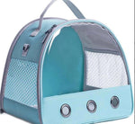 Mint pet carrier bag with clear front window and three round vent openings