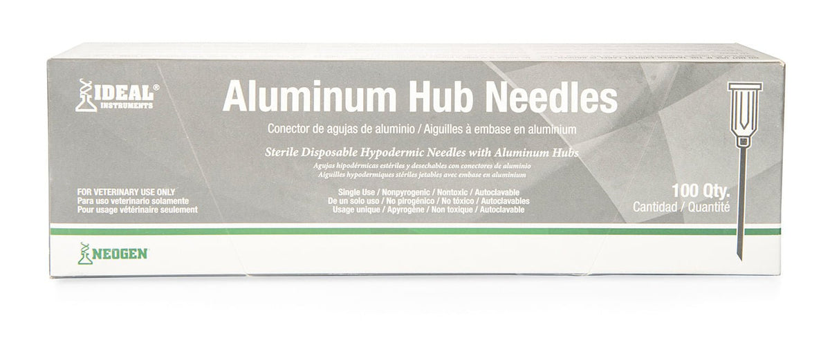 Aluminum hub needles box, 100 qty, hard pack