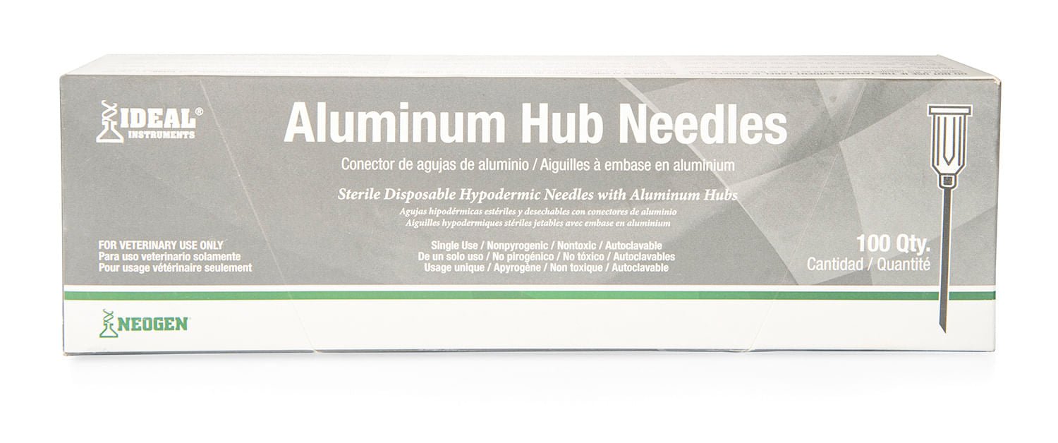 Aluminum hub needles box, 100 qty, hard pack